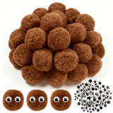 TOAOB 50pcs Large Pom Poms 2 Inch Brown Craft Pom Poms Fuzzy Pompoms Balls with Googly Wiggle Eyes for DIY Crafts Projects Home