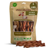 chew-e&tasty Braided 4-5 Bully Sticks Odor Free Long Lasting 100% Beef Chews- Made & Packaged at Food-Grade Facility - High Prot