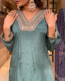 Wedani Silk Embroidered Kurta Set With Duptta For Women Green,GREEN,S,,,