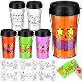 Yiyiring 12 Set Color Your Own Jack O Lantern Panting Cups - 10 oz Plastic Mug Crafts for Halloween Party Gifts & Home Project A