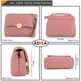 Adisa Women'S Girls Quilted Cross Body Sling Bag With Gold Chain (Sl5136) (Pink),Pink,,B0DDC8S128