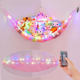 Basumee Stuffed Animals Net or Hammock with LED Light Hanging Toy Net Hammock for Stuffed Animals Storage Stuff Animals Hammocks