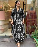 Anni Designer Women'S Rayon Viscose Anarkali Printed Kurta With Pant & Dupatta (Jasiwal Black-Vks01_Xxl_Black_Xx-Large),Black,2XL,,,