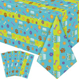 MotiMind 4 Pcs Mysterious Dog Party Supplies Christmas Cartoon Car Hippie Tablecloth Disposable Paw Table Cover Waterproof Daisy