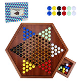 Offelec Wooden Chinese Checkers Set with Storage Drawer, 13 inches Upgraded Version Game Board, 60+12 Glass Marbles in 6 Colors,