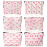 Kacctyen 6 Pack Pink Coquette Bow Makeup Bag Preppy Cosmetic Bags Zipper Pouch Travel Toiletry Bag Pink Trendy Pouch Bag Gift fo