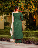 Anni Designer Women'S Rayon Straight Raspberry Handpainted Kurta With Palazzos & Dupatta (Rayon Sty Green_M_Green_Medium),Green,M,Rayon,Straight,Pants, Dupatta