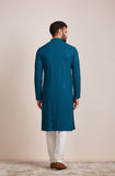 Manyavar Blue Viscose Full Sleeve Kurta Set | Traditional Kurta Set For Men (L)