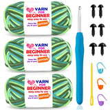 3 Pack Rainbow Beginner Crochet Yarn for Crocheting and Knitting Multicolor Cotton Crochet Yarn for Beginners(Green Tone)
