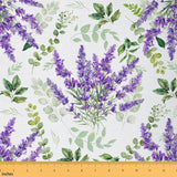 Lavender Fabric by The Yard,Purple Floral Country Decor Decorative Fabric,Green Leaves Plants Quilting Supplies for Sewing,Water
