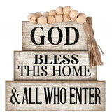 Moucuny 4 Pcs Christian Table Decor Rustic Wooden Block Sign Set with God Bless This Home & All Who Enter Farmhouse Stacked Deco