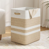 Nunsino 87L Laundry Hamper,Laundry Basket with Leather Handles,Woven Storage Basket for Toys,Pillows,Blankets,Clothes,Brown&Whit