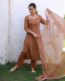 Anni Designer Women'S Rayon Viscose Embroidered Straight Kurta With Pant & Dupatta (Kintu Coffee_Xxl_Brown_Xx-Large),Brown,2XL,,,