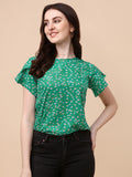 Wedani Women'S Casual Short Sleeves Round Neck Foral Top (Medium Green),Green,M,Polyester,Western,