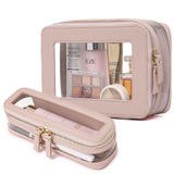 Pinkmik Clear Makeup Bag with Brush Case Travel Toiletry Bag Waterproof Cosmetic Organizer Car Essentials for Women (Pink, M+SLI