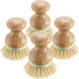 4 Pieces Bamboo Dish Scrub Brush with Holders Wooden Bamboo Round Scrubbers Stiff Bristles Pot Brushes for Wash Dishes, Pots, Pa