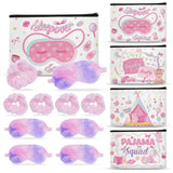 Papiailove 12 Pcs Slumber Party Supplies for Girls, Sleepover Party Supplies Includes 4 Pink Plush Eye Masks, 4 Hair Bands and 4