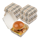 Restaurantware 2.8 x 2.8 x 2 Inch Mini Burger Boxes 100 Clamshell Food Containers - Hinged Lid Disposable Plaid Paper Take Out B
