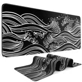 DIGSOM Gaming Mouse Pad - Large 31.5 x 11.8 in Black and White with Stitching Edges, Non-Slip Rubber Base Large Mouse Mat and Ke