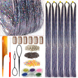 CelineBella Iron Grey Charcoal Gray Hair Tinsel,5 PCs/Pack,48 Inch,Heat Resistant,Dark Gray Hair Extensions for Kids Girls (Boxe