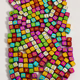 1200pcs 6 6mm Alphabet Beads Bright Colorful Cube Acrylic Gold Letter Beads, for Bracelets and Jewelry Making