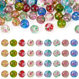 Beadthoven 54pcs 9 Colors Mix Rose Lampwork Glass Beads 10mm Gold Sand Handmade Flower Murano Glass Beads Glittery Crystal Round
