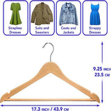 Bowed Suit Hangers with Pant Bar & Shoulder Notch, Natural Wood-Look Finish