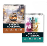 GOWOO Winter Tram Spiral Sketch Notebook, London Cityscape Spiral Notebook : creative drawing book, city themed design, urban t