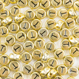 Yiizzxin 200Pcs Round Ancient Gold Letter T Beads,4x7mm Flat Letter-T Bead for Bracelets,Alphabet Beads for Jewelry Making DIY N