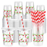 Funnymoom 50 Sets Strawberry Disposable Plastic Cups with Straws Lids a Berry Sweet Baby Is on the Way 16 oz Strawberry Flower C