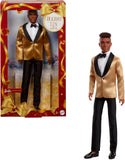 Barbie Signature 2025 Holiday Dark Brown Hair Ken Collectible Fashion Doll Wearing Full Suit with Golden Jacket in Displayable P