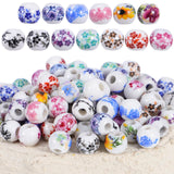 XLIUAX 100PCS Flower Printed Ceramic Beads, 8 mm Round Porcelain Spacer Beads for Handmade Jewelry Making Necklaces Bracelets Ea