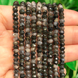 2 String 220PCS 3x5mm Natural Black Color Speckled Beads for Jewelry Making, Songxi Facted Loose Gemstone Beads for DIY Bracelet