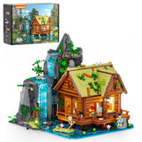 Lumibricks Waterfall-Cabin Lighting Building-Bricks Set - 2539 Pcs Retro Waterfall House Collection LED Light Set for Adults and