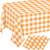 QISOLIY 4 Pack Orange Gingham Tablecloths, 54 x 108 Inch Orange and White Checkered Plastic Table Covers, Disposable Rectangular