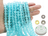 ZHFMLY 450pcs Lake Blue Crackle Glass Beads Handcrafted Round Lampwork Smooth Loose Beads for Bracelet & DIY Jewelry Making 8mm