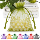 ANZNKU 100 Pcs Organza Bags 3x4 Inch Gift Bags Small Size Mesh Bag Drawstring Packaging Bag for Candy Jewelry Fruit(Green)