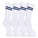 Rysn Boys & Girls White In Navy Blue Striped School Calf Socks, Pack Of 4 Pairs, 1113Years