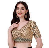 Vihu Fashion Silk Women'S Saree Blouse, Half Sleeve, Cream