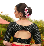 Pujia Mills Womens Fancy Readymade Half Sleeve Sequins Saree Blouse(Sequins Butti Black_38)