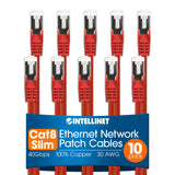 Cat8.1 U/Ftp Slim Network Patch Cable, 5 Ft., Red, 10Pack
