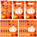 Supervitae 100 Pcs Fall Party Gift Bags Pumpkin Favor Bags Bulk with Handles for Snacks Goodie Candy Treat Thanksgiving Party Su