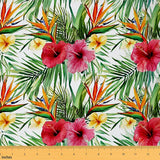 Hibiscus Fabric by The Yard, Tropical Floral Print Upholstery Fabric, Watercolor Flower with Palm Leaves Waterproof Fabric, Exot