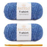 BATELO 2 Pack T-Shirt Yarn for Beginner Crochet Bags/Basket/Coaster, 400g/144yds High Elastic Thick Polyester Fabric (Starry Blu