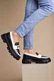 Shoetopia Front Buckle Detailed Black Loafers For Women & Girls-Eu37,Black,3,B0D8QCS6S3