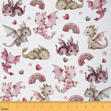 jejeloiu Cute Dragon Fabric by The Yard 10 Yards Kids Rainbow Pink Upholstery Fabric for Chairs Fairy Tale Theme for Home DIY Pr