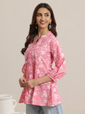 Libas Women'S Cotton Floral Printed Anarkali Kurti (98004O_Pink_Xl)