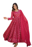 Wedani Georgette Sequins Embroidered Work Anarkali Kurta Set For Womens (In Alpha L Regular Pink),PINK,L