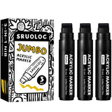 SRUOLOC 3 Jumbo Permanent Markers Black, 15mm Thick Wide Tip, Large Acrylic Paint Markers for Rock Painting, Poster, Stone, Cera
