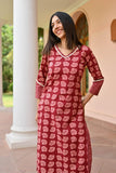 Anni Designer Women'S Cotton Blend Straight Printed Kurta With Pant (Vidula Maroon_M_Maroon_Medium),Maroon,M,,,